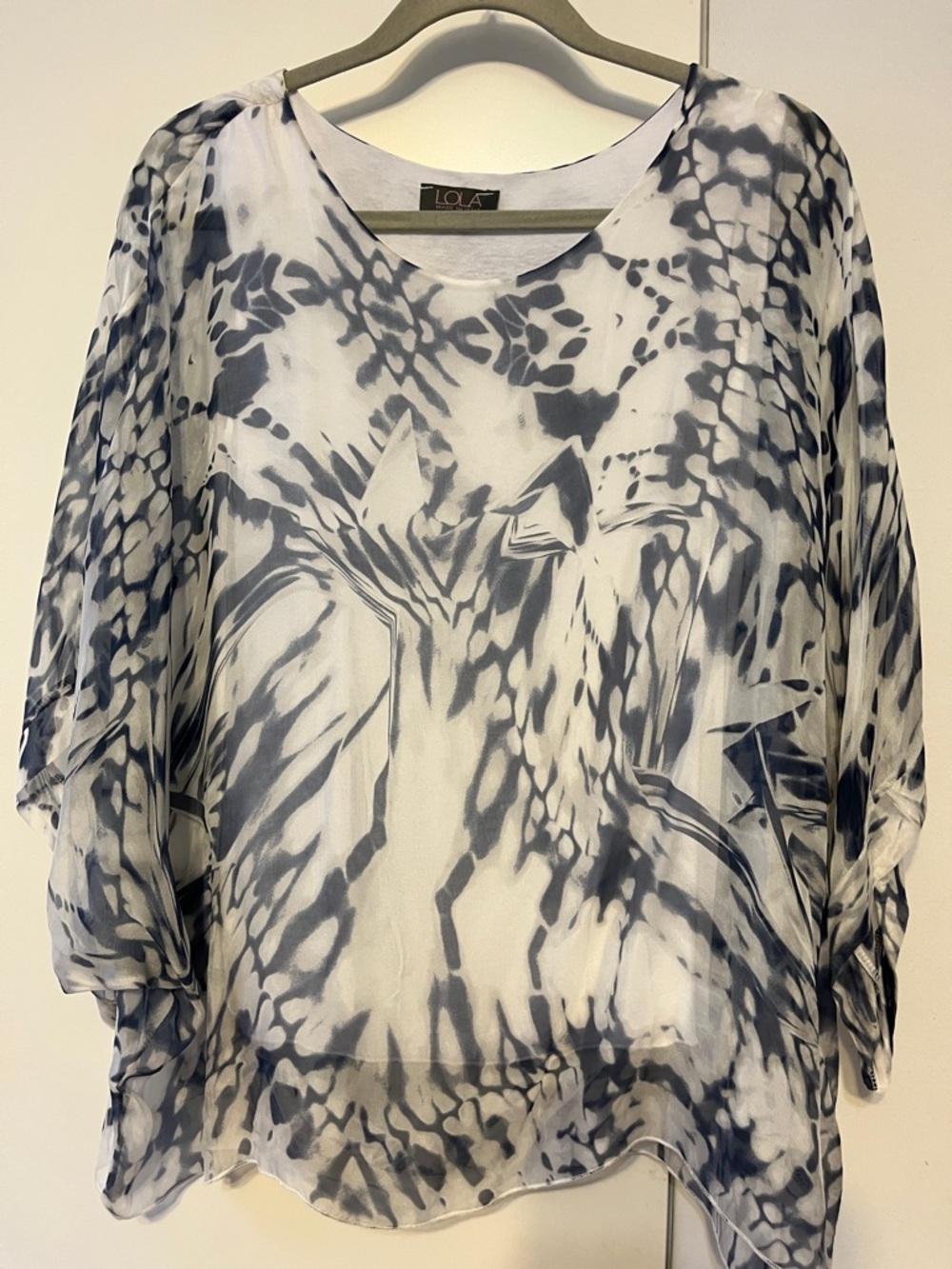 Lola White and Gray Abstract Sheer Tunic